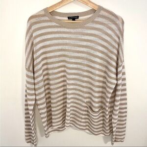 Eileen Fisher 100% Organic Linen Tan/White Striped Sweater S SP